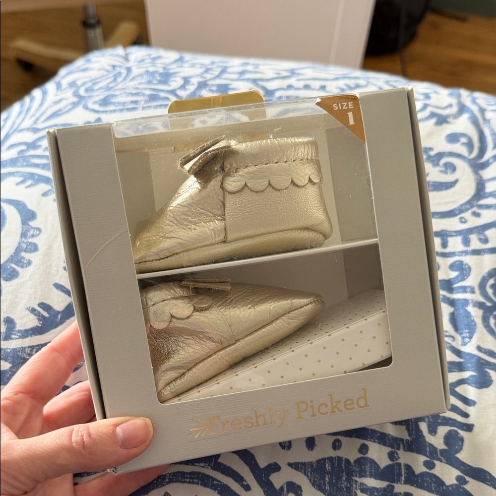 Freshly Picked Metallic Gold Baby Moccasins